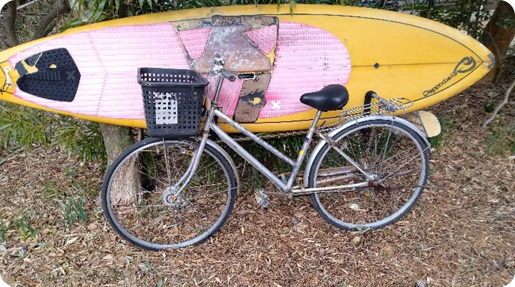 海辺でパドルを持って立つ上田マスオ